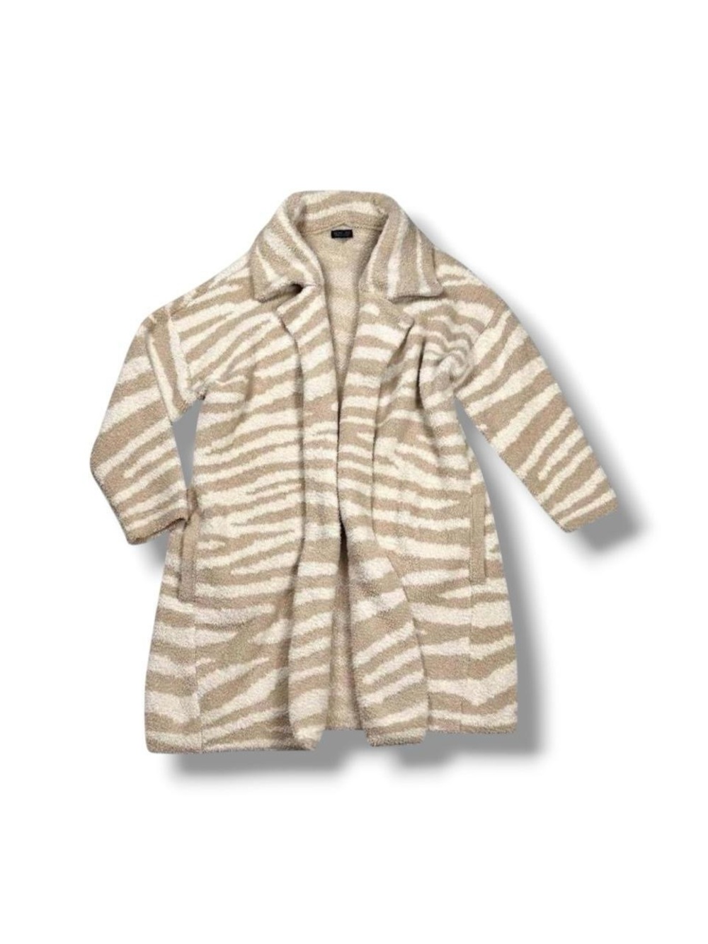 Rachel Zoe Zebra Print Fuzzy Knit Duster Cardigan Sweater Open Front Coat XL